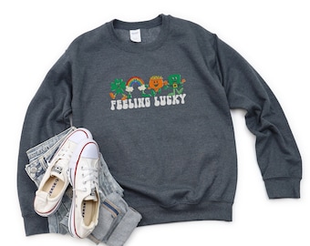 Retro St Patrick's Day Sweatshirt, Retro Feeling Lucky Sweatshirt, Funny St Patrick's Day Shirt, St Patty's Day Crewneck, Shamrock Sweater