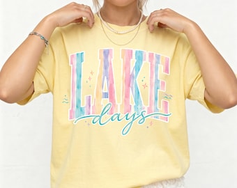 Lake Days Comfort Colors® 1717 Shirt, Summer Tee-Shirt, Preppy Lake Life T-Shirt, Watercolor Lake Vacation Tee, Gift for Lake Lovers
