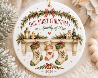 Our First Christmas as a Family of Three Ornament 2026, New Parents Christmas Ornament, Baby First Christmas, Family of 3 Gift