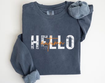 Comfort Colors Hello Autumn Sweatshirt, Oversized Fall Sweatshirt, Fall Lover Gifted, Women's Hello Fall Shirt, Thanksgiving Sweatshirt