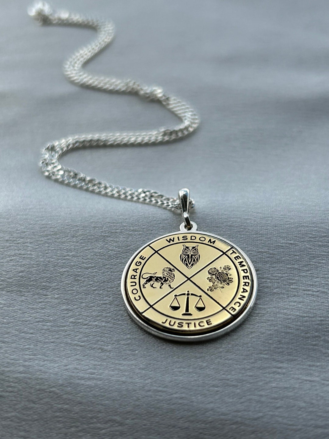 The Cardinal Virtues Stoic Coin - Münze Mit Tugend-Symbolen Justice Courage Wisdom Temperance