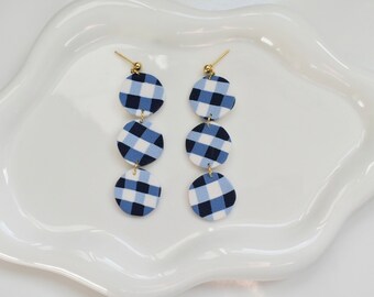 Polymer Clay Earrings | Handmade | Blue Gingham Earrings | Summer Earrings | Statement Earrings | Spring Earrings | Gifts for Her | UK