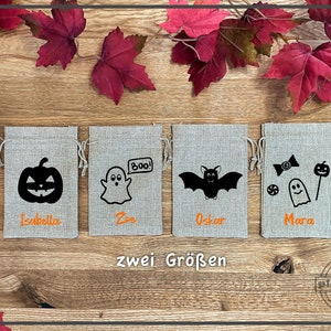 Kids Halloween Candy Bag - Personalized Burlap Bag Trick or Treat Happy Halloween Pumpkin Bat Ghost Candy Bag
