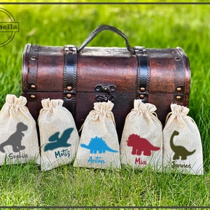 Mitgebsel - Gastgeschenk - Geschenkbeutel Jute - Kindergeburtstag - Dino Tasche personalisiert,Dinoparty,Mottoparty,Schatzsuche,give away