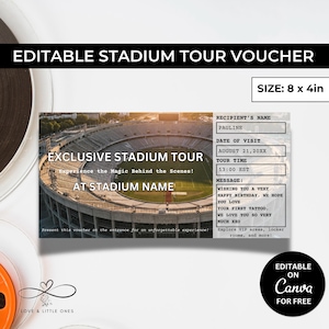Stadion Tour Gutschein Geschenk, bearbeitbare Stadion Tour Gutschein Vorlage