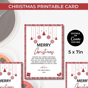 Tarjetas navideñas editables: plantilla Canva de 5 x 7, para imprimir en casa, tarjeta de felicitación navideña 2024