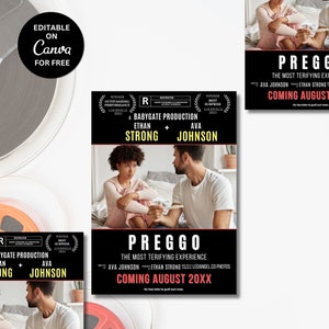 Póster de anuncio de embarazo, Anuncio de nuevo bebé, Plantilla editable gratuita de Canva, Póster de embarazo