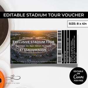 Modernes Stadien-Tour-Gutscheingeschenk, bearbeitbare Stadien-Tour-Gutscheinvorlage
