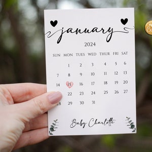 Annonce de bébé neutre pour les médias sociaux, annonce de grossesse, annonce de naissance personnalisée, calendrier de date d'échéance de bébé, janvier 2024 bébé