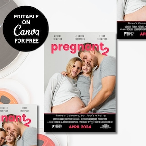 Schwangerschaft Ankündigung Poster, neues Baby Ankündigung, Schwangerschaft Einladung, Canva Free Schwangerschaft bearbeitbare Vorlage