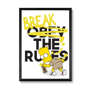 Break The Rules Funky Wall Art, Dorm Room Poster Decor Print Ideas, Instant Digital Download.