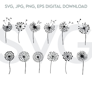 Dandelions Floral Flowers SVG Instant Download SVG, PNG, eps, jpg digital download, Cricut Sticker Vector