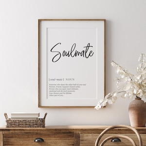 Alma gemela SVG, png, jpg, Primer aniversario, Regalo de papel, Impresión de cumpleaños, Imprimible, Descarga instantánea Diccionario de dormitorio Arte de pared significativo