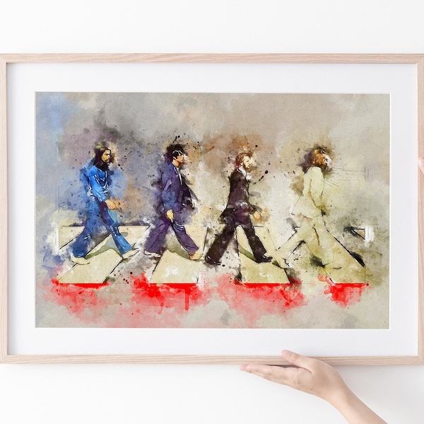 The Beatles Abby Road Water Colour Poster Wall Art Digital Download Print, Modern Wall Art, Uni Dorm Room Bedroom.