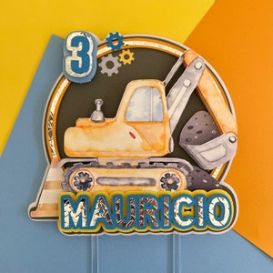 Construction Cake Topper, Construction Party Decor, Construction Personalized Cake Topper, Excavator Cake Topper, Excavator Party Decor