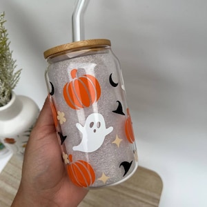 Halloween Iced Coffee Cup 12oz & 16oz , Pumpkin Cup, Halloween Iced Coffee Glass, Halloween Gifts, Halloween Iced Coffee, Spooky Ghost Cup