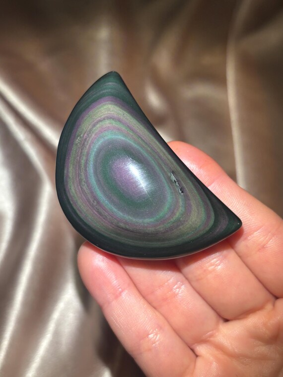 Rainbow Velvet Obsidian Moon Carving (53 grams)