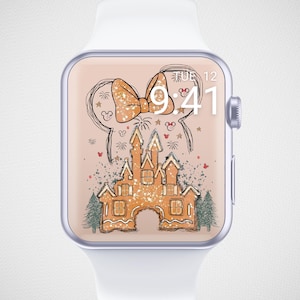 Tapeta na Apple Watch z motywem Myszki Miki, Piernikowe tło zegarka, Tarcza zegarka Magic Kingdom, Estetyka świątecznego sezonu