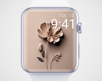 Sfondo floreale 3D per Apple Watch, quadrante minimalista, salvaschermo neutro per orologio, sfondo floreale femminile per orologio, elegante estetica beige