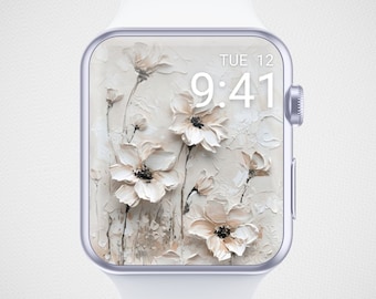 Sfondo floreale 3D per Apple Watch, quadrante minimalista, screensaver neutro per orologio, sfondo floreale femminile per orologio, elegante estetica beige