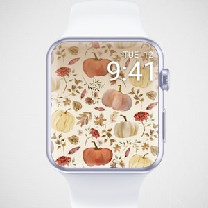 花柄カボチャのApple Watch壁紙、秋のウォッチフェイス、秋のウォッチスクリーンセーバー、ハロウィンウォッチの背景、心地よい秋の雰囲気の美学