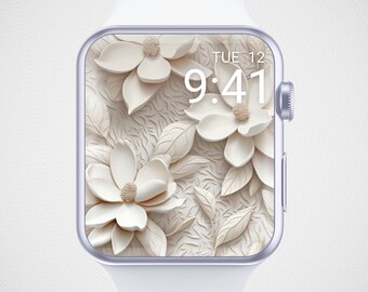 Sfondo floreale 3D per Apple Watch, quadrante minimalista, salvaschermo neutro per orologio, sfondo floreale femminile per orologio, elegante estetica beige
