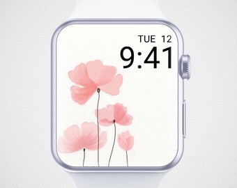 Floral Apple Watch Wallpaper, Watercolor Flower Watch Face, Elegant Watch Background, Minimal Watch Screensaver, Pink Line Art Aesthetics