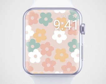 Retro Floral Apple Watch Wallpaper, Hippie Watch Face, 70s Vibe Smartwatch Background, Retro Watch Screensaver, Groovy 70s Aesthetics