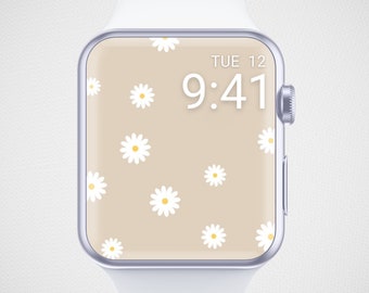 Papier peint floral pour Apple Watch, arrière-plan marguerite pour montre connectée, cadran minimaliste, économiseur d'écran pour montre botanique, esthétique fleur des prés