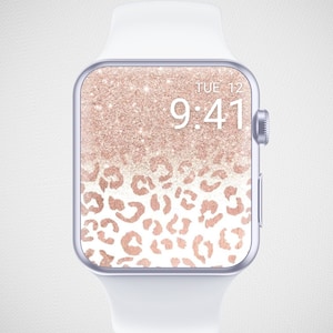 Carta da parati Apple Watch con stampa leopardata, quadrante dell'orologio con stampa ghepardo, salvaschermo con stampa di animali selvatici, estetica di sfondo dell'orologio con glitter dorati