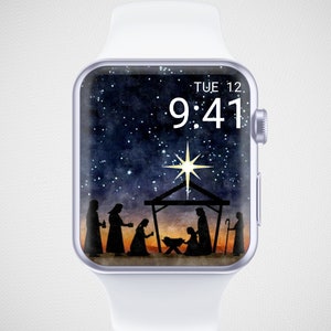 Nativity Apple Watch Wallpaper, Smartwatch Background, Digital Watch Face, Christmas Wallpaper, Religious Christian Baby Jesus Aesthetics
