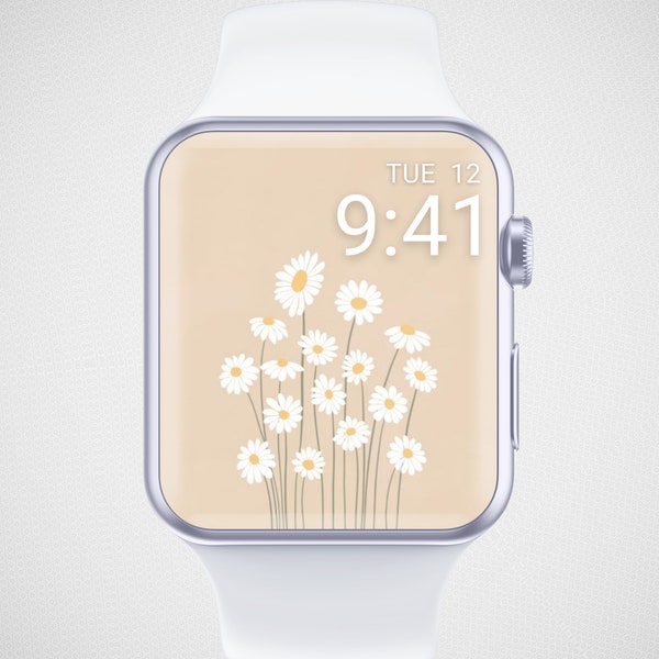 Blumen-Apple-Watch-Hintergrund, Gänseblümchen-Blumen-Smartwatch-Hintergrund, minimalistisches Zifferblatt, botanischer Uhren-Bildschirmschoner, Wiesenblumen-Ästhetik