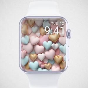 3D Hearts Apple Watch Wallpaper, Valentine's Day Watch Face, Pastel Watch Background, Minimal Watch Screensaver, Fresh Spring Aesthetics