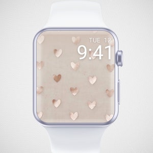 Sfondo con motivo a cuore per Apple Watch, quadrante per San Valentino, sfondo neutro per Watch, screensaver minimalista per Watch, estetica beige oro