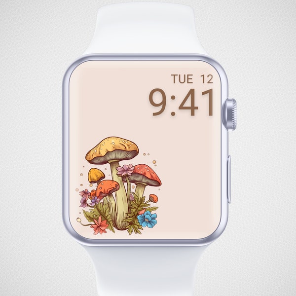 Mushroom Apple Watch Wallpaper, Fall Smartwatch Background, Autumn Watch Face, Floral Watercolor Watch Screensaver, Cottagecore Aesthetics