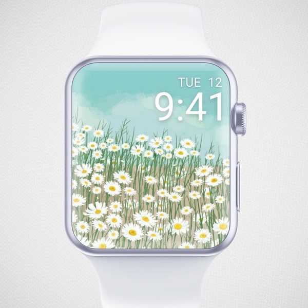 Floral Apple Watch Wallpaper, Daisy Flower Watch Face, Watercolor Watch Screensaver, Botanical Watch Background, Oil Painting Aesthetics