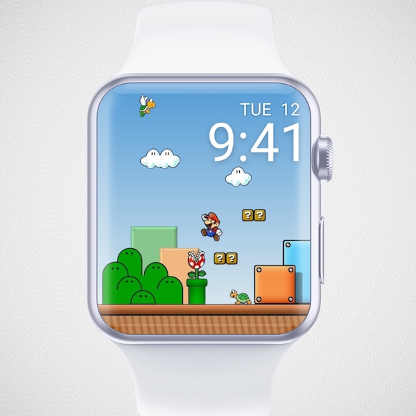 Super Mario Apple Watch Wallpaper, Cartoon Smartwatch Background for Children, Fun Watch Face for Kids, Retro Game Boy Watch Screensaver