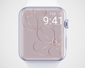 Floral Apple Watch Wallpaper, Glitter Watch Face, Plant Watch Screensaver, Botanical Watch Background, Shimmery Line Art Flower Aesthetics