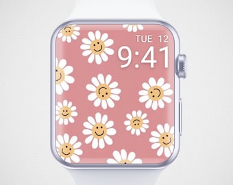 Smiley Flower Apple Watch Wallpaper, Floral Watch Face, Flower Smartwatch Background, Cute Daisy Watch Screensaver, Fun Hippie Aesthetics