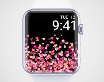 Valentine's Day Apple Watch Wallpaper, Feminine Smartwatch Background, Girly Watch Face, Glitter Watch Wallpaper, Love Heart Aesthetics