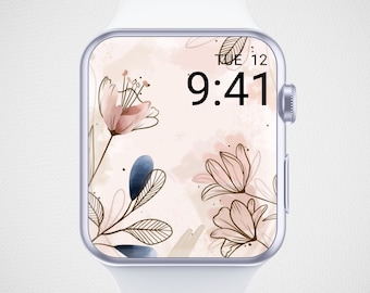 Floral Apple Watch Wallpaper, Line Art Flower Watch Face, Easter Watch Screensaver, Spring Watch Background, Botanical Watercolor Aesthetics