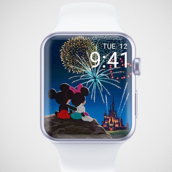 New Year's Eve Mickey Mouse Apple Watch Wallpaper, Cartoon Watch Background, NYE Fireworks Watch Face, Festive Happy New Year Aesthetic