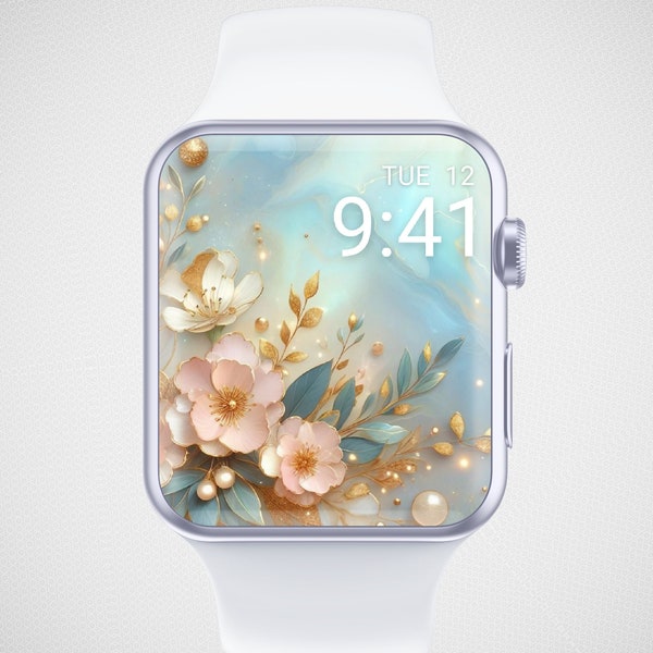 Floral Apple Watch Wallpaper, Flower Watch Face, Watercolor Painting Watch Screensaver, Botanical Watch Background, Elegant Girly Aesthetics