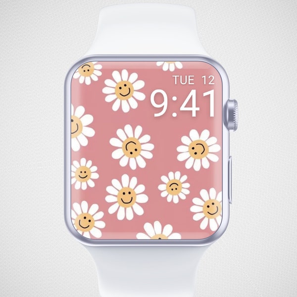 Smiley Flower Apple Watch Wallpaper, Floral Watch Face, Flower Smartwatch Background, Cute Daisy Watch Screensaver, Fun Hippie Aesthetics