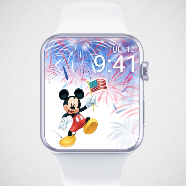 Mickey Mouse Apple Watch Wallpaper, 4th of July Watch Face, USA Watch Background, USA Flag Watch Screensaver, Independence Day Aesthetics