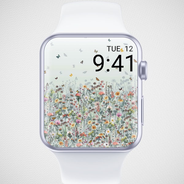 Floral Apple Watch Wallpaper, Spring Flower Watch Face, Plant Watch Screensaver, Botanical Watch Background, Watercolor Flower Aesthetics