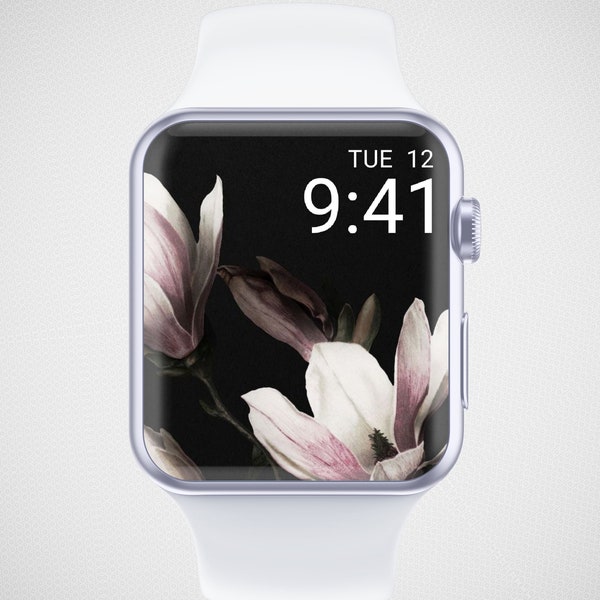 Floral Apple Watch Wallpaper, Watercolor Flower Watch Face, Elegant Watch Background, Minimal Watch Screensaver, Pink Magnolia Aesthetics