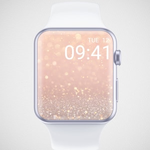 Sfondo glitterato per Apple Watch, sfondo scintillante per smartwatch, quadrante femminile minimale, salvaschermo per orologi estivi, estetica in oro rosa