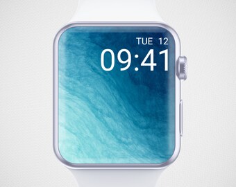 Apple Watch Wallpaper, Smartwatch Background, Digital Watch Face, Minimal Watch Face Wallpaper, Watercolor Ocean Blue Gradient Aesthetics