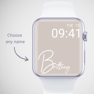 Sfondo personalizzato per Apple Watch / Sfondo monogramma per smartwatch / Quadrante personalizzato per orologio digitale con nome / Beige minimalista / Regalo con arte lineare